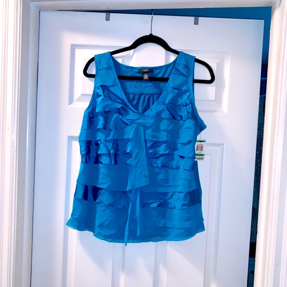 Alfani Teal Ruffle Sleeveless Blouse NWT Size LP Layered Chiffon Top